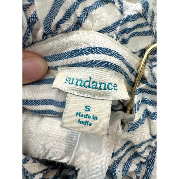 SUNDANCE | 100% Cotton Blue White Striped Ruffle‑Collar Blouse | Size Small - Picture 5 of 6